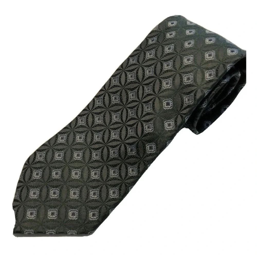 Ermenegildo Zegna Silk Tie Men's Gray Green Geometric Pattern Italy Classic
